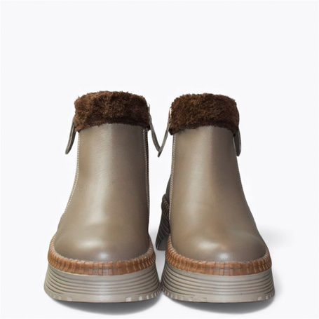 Fallora Women's Gray Leather Ankle Boots