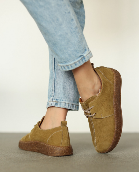 Olirien Women's Green Leather Low-Cut Shoes