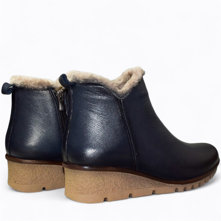 Galitia Navy Blue Leather Women's Ankle Boots