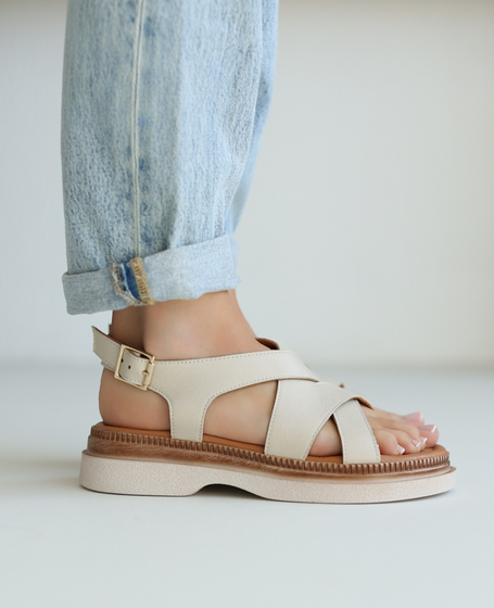 Rosvira Beige Leather Women's Sandals