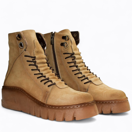 SKÓRZANE BEŻOWE BOTKI DAMSKIE HADRINA