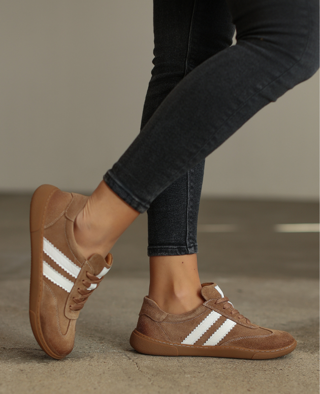 Skórzane taupe barefoot sneakersy damskie Ermelia