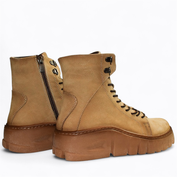 Hadrina Beige Leather Women's Ankle Boots