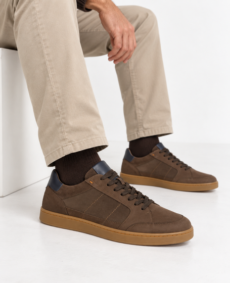 Skórzane czekoladowe sneakersy męskie Matteon