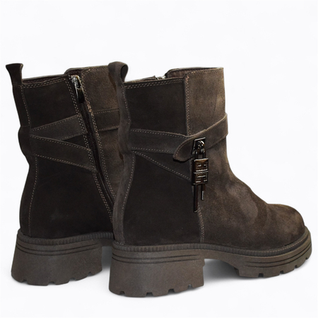 Skórzane brązowe botki damskie Pilenna