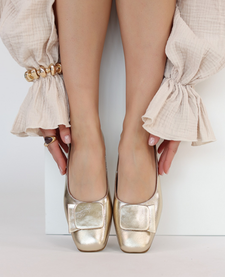 Cadilla Women's Leather Gold Ballet Flats