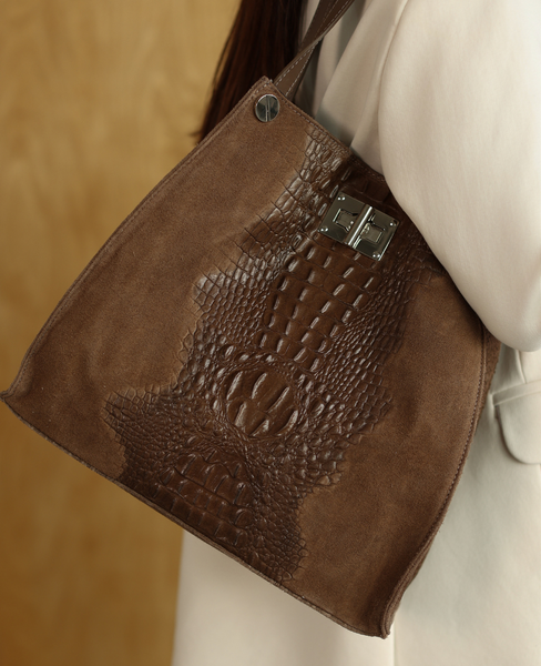 Velva Taupe - skórzana shopperka damska