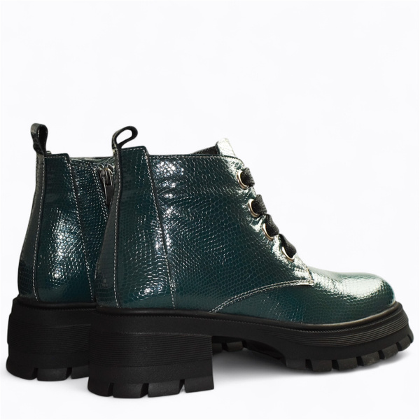 Jesmira Women's Green Leather Ankle Boots