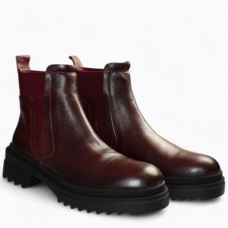 Inorith Women's Burgundy Leather Ankle Boots