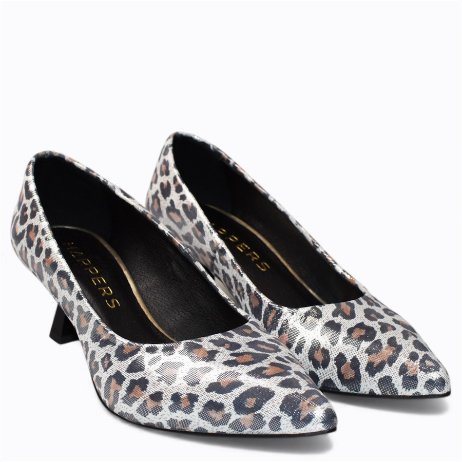 Skórzane srebrne czółenka damskie Simetta