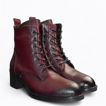 SKÓRZANE BORDOWE TRZEWIKI DAMSKIE HESLINE