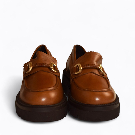 Skórzane rude półbuty damskie Belioni