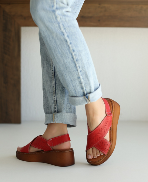 Elinira Women's Red Leather Sandals