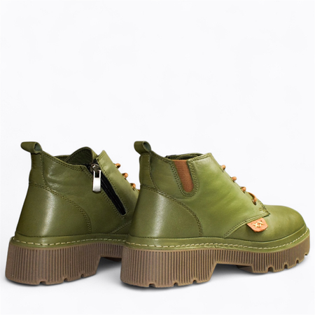 Skórzane zielone trzewiki damskie Markena