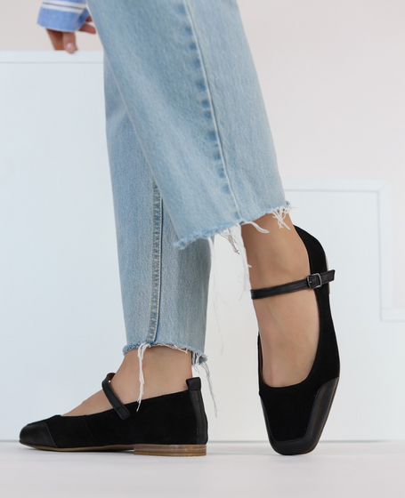 Fimelra Women's Black Leather Ballerina Flats