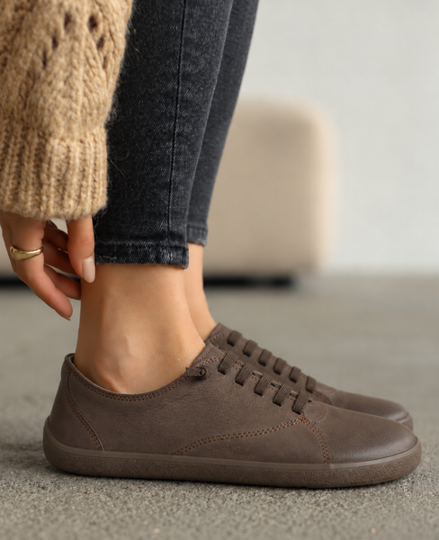 Skórzane czekoladowe barefoot półbuty damskie Belania