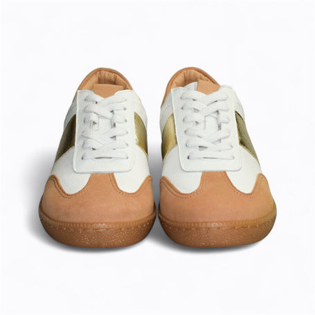 Teteria Women's White Leather Sneakers with a Beige Accent