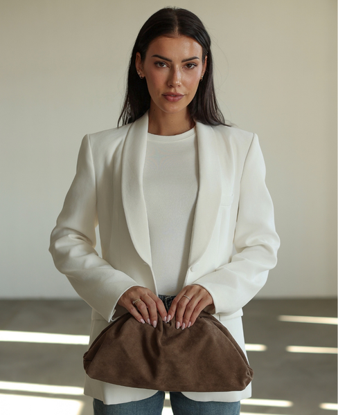 Millysa Taupe - Leather Clutch with Ruffles