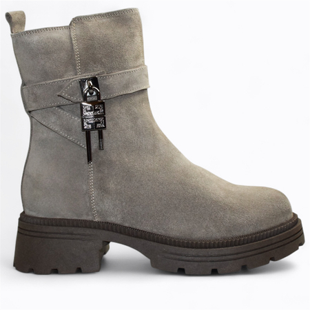 SKÓRZANE SZARE BOTKI DAMSKIE PILENNA