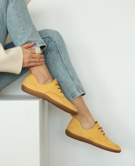 Orvessa Women's Mustard-Colored Leather Barefoot Shoes