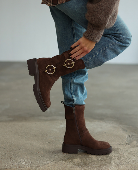 Helvina Women's Leather Chocolate-Brown Boots