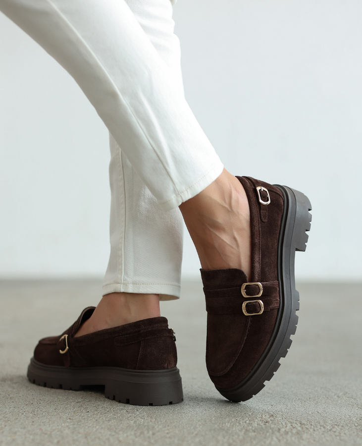 Skórzane czekoladowe mokasyny damskie Nerissa