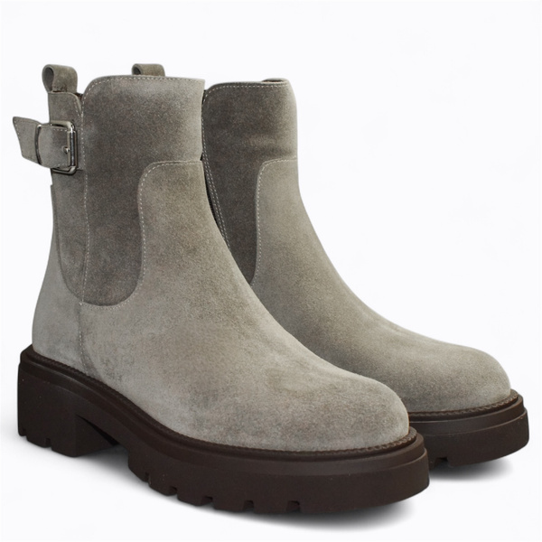 Caliria Women's Gray Leather Ankle Boots