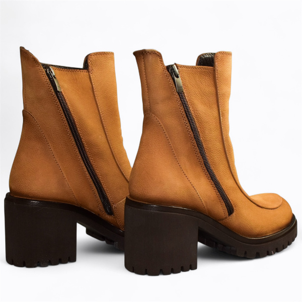 Miliori Women's Red Leather Ankle Boots