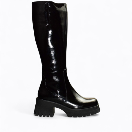 Bemiria Women's Black Leather Knee-High Boots