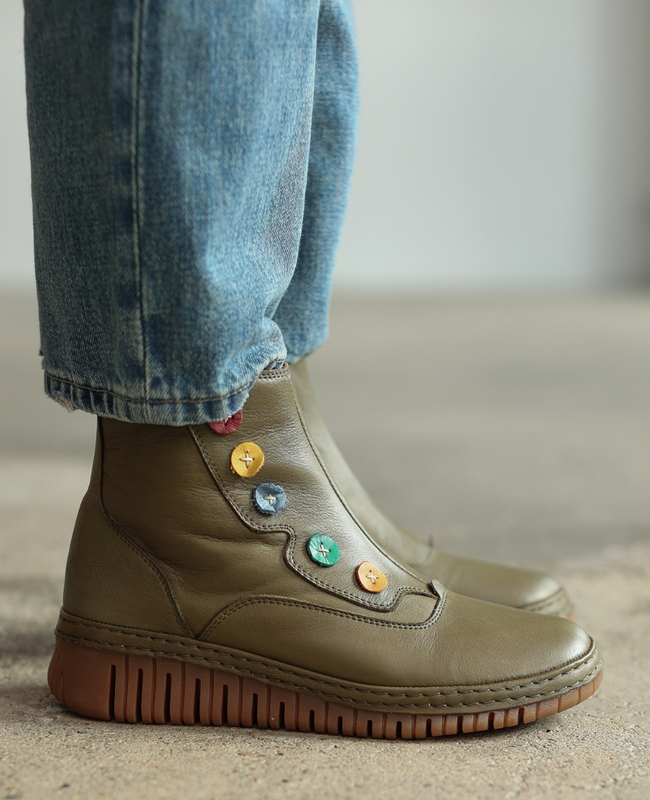 Inaveti Women's Olive-Green Leather Boots