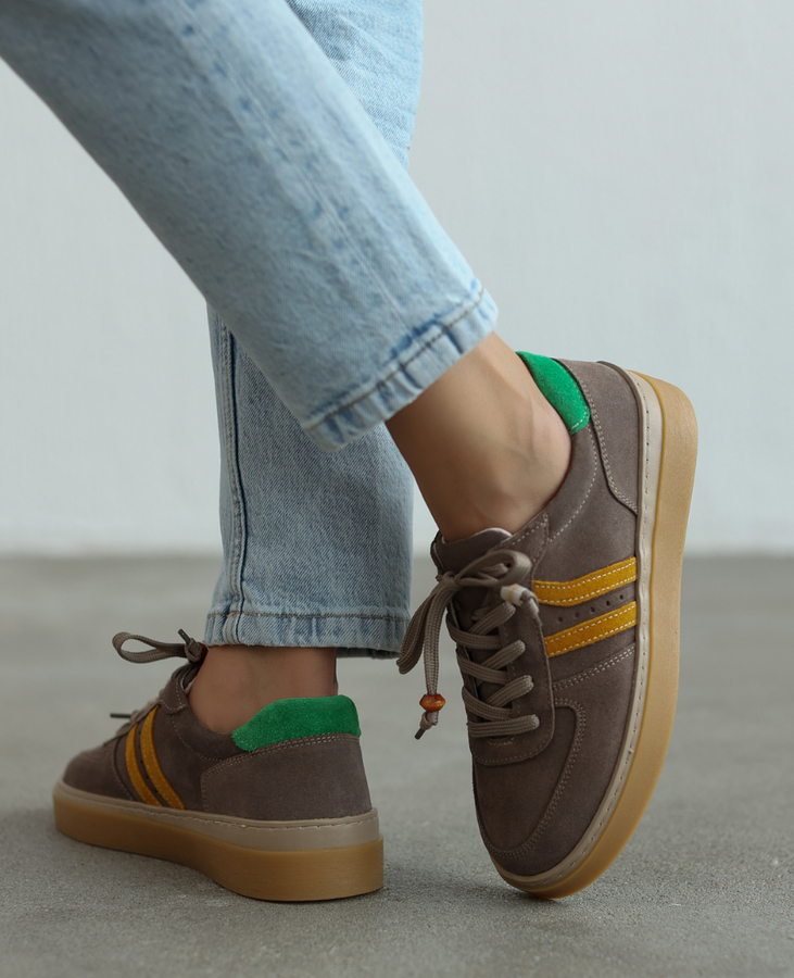 Skórzane szare sneakersy damskie Elviana