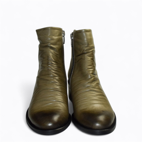 Zenetha Women's Green Leather Ankle Boots