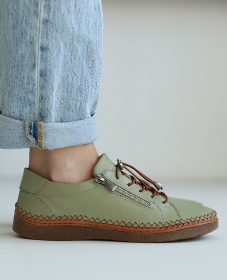 Agnetia Women's Green Leather Low-Cut Shoes
