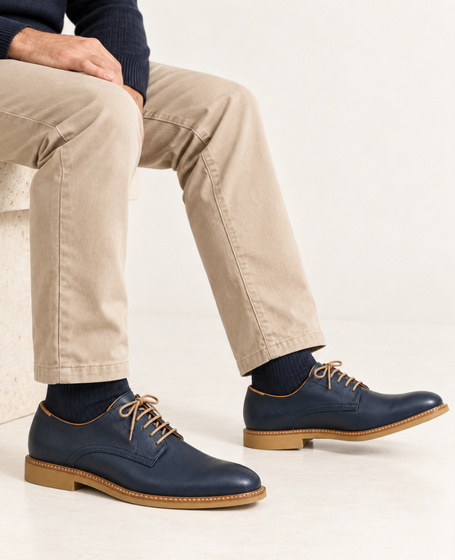 Glamier Men's Navy Blue Leather Loafers
