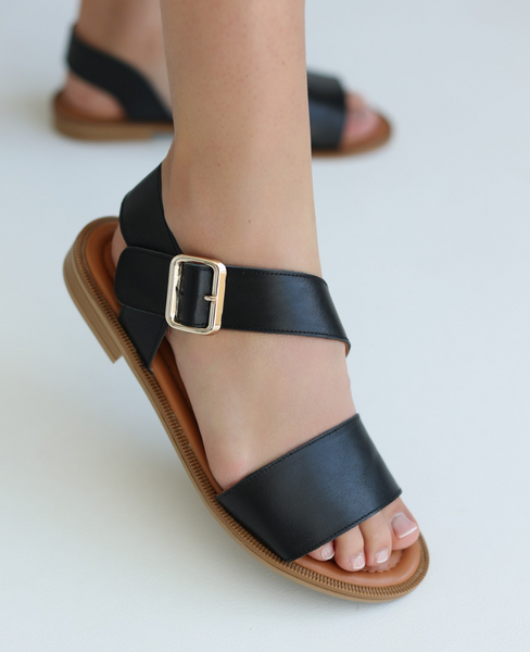 Olveria Women's Black Leather Sandals