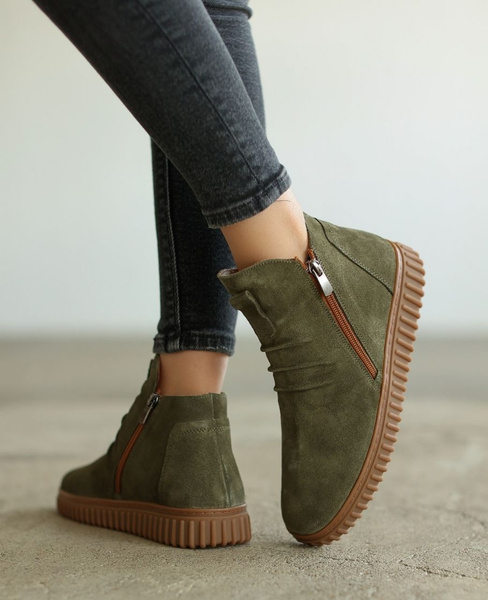 Violena Women's Olive-Green Leather Boots