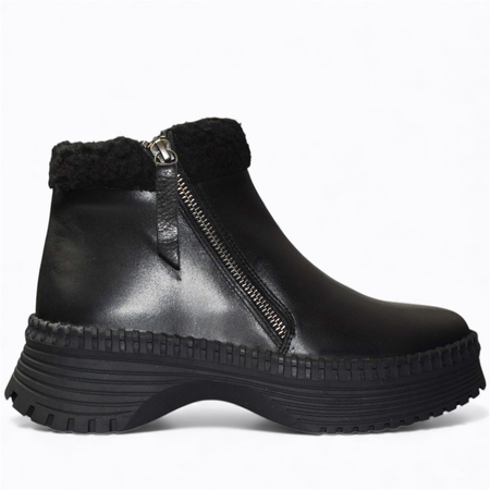 Skórzane czarne botki damskie Fallora