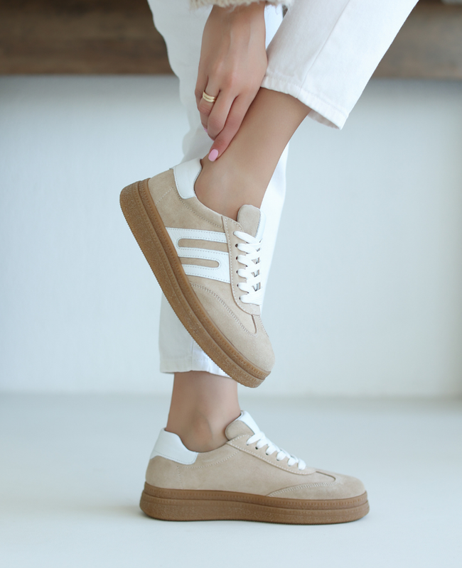 Nimelei Beige Leather Women's Sneakers