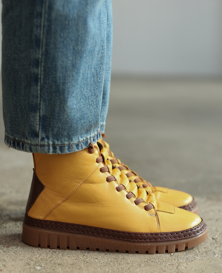 Havenna Women's Mustard-Colored Leather Boots