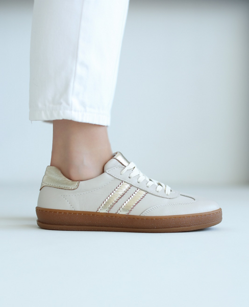Skórzane beżowe sneakersy damskie Magline