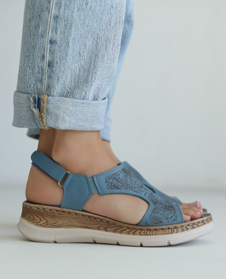 Naselia Navy Blue Leather Women's Sandals