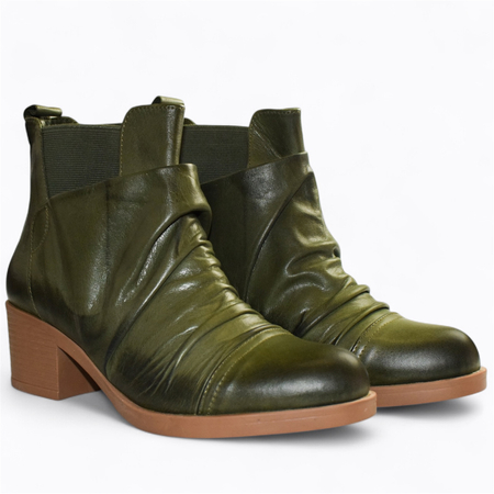 SKÓRZANE ZIELONE BOTKI DAMSKIE HIRENIA