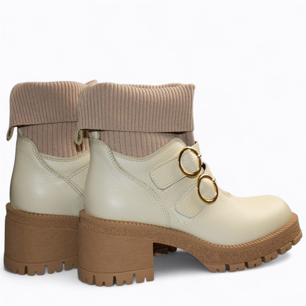 Trudine Beige Leather Women's Ankle Boots