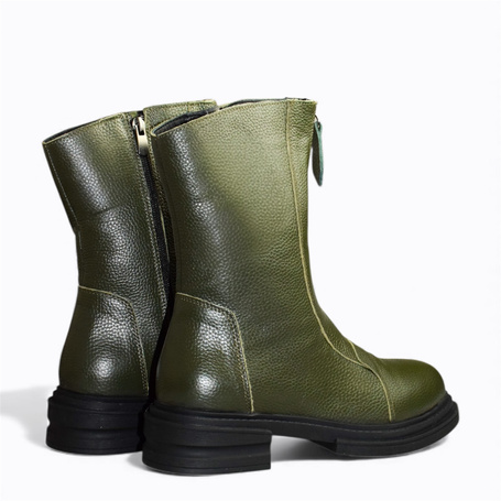 Barelia Women's Green Leather Ankle Boots
