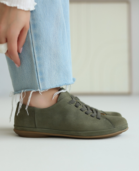 Lumiera Women's Olive Leather Low-Cut Shoes