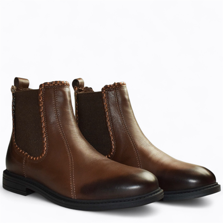 SKÓRZANE BRĄZOWE SZTYBLETY DAMSKIE GALVINA