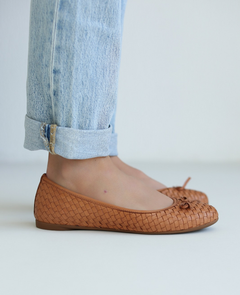Fesoria Women's Red Leather Ballerina Flats