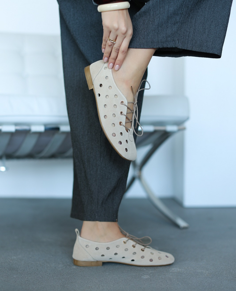 Telveri Beige Leather Women's Low-Cut Shoes