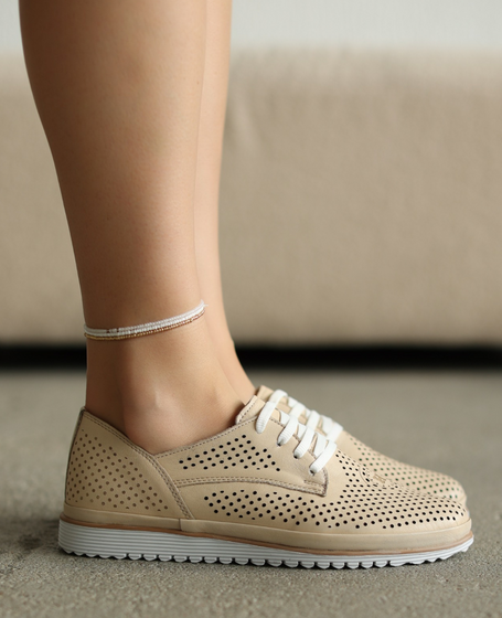 Larimea Beige Leather Women's Low-Cut Shoes
