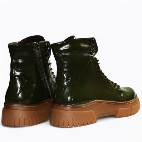 Idalina Women's Green Leather Ankle Boots